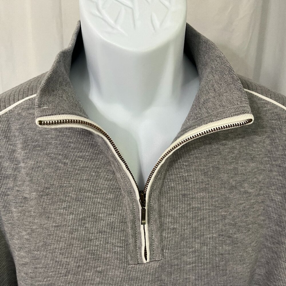 🩶 St. Croix Men’s Gray 1/4 Zip Pullover Sweater White Trim XL EUC ❄️